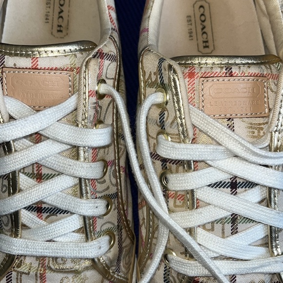 Coach  Barrett sneakers gold trim plaid Sz 10B - Picture 6 of 7